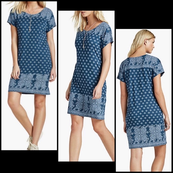 Lucky Brand Blue Modern Geo Print Shift Tee Dress